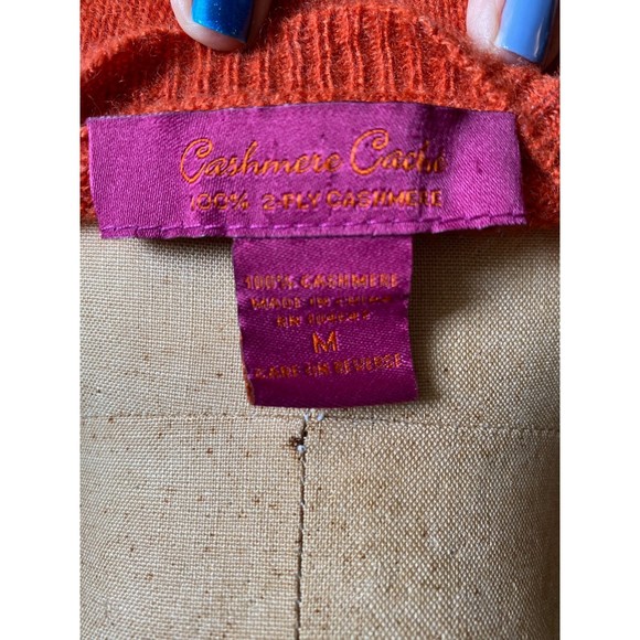 Cashmere Cache 100% Cashmere Scoop Neck Burnt Orange Cardigan Size M - Picture 2 of 4